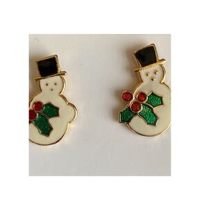 Cloisonne Style Enameled Snowman Earrings - Vintage